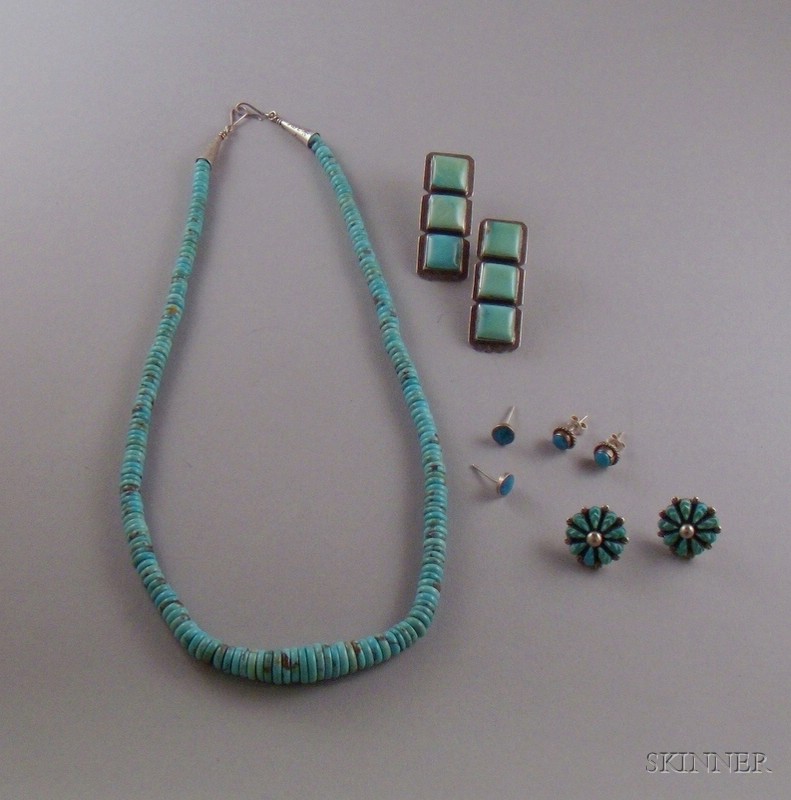 Appraisal: Small Group of Turquoise Jewelry including a necklace and four