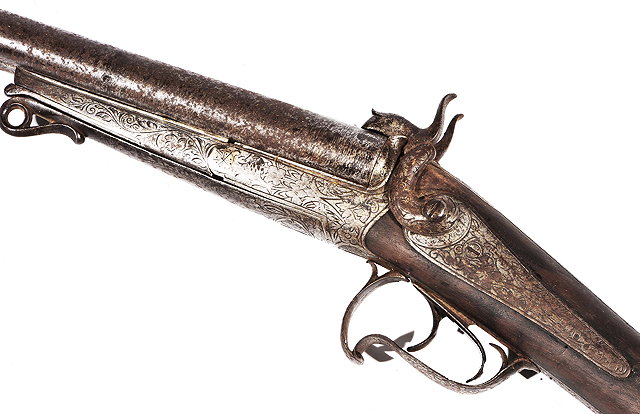 Appraisal: AN OLD CONTINENTAL PIN FIRE DOUBLE BARRELLED SHOT GUN within