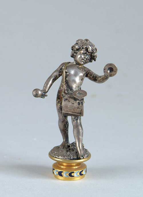 Appraisal: AFTER AUGUSTE MOREAU French - CHERUB DRUMMER WAX SEAL Silvered