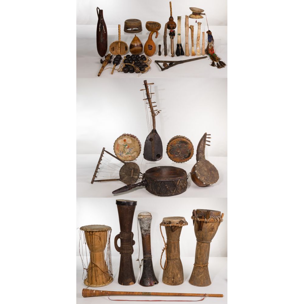 Appraisal: ETHNOGRAPHIC INSTRUMENT ASSORTMENTOver items including drums and percussive instruments from