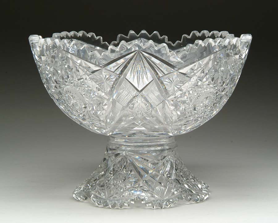 Appraisal: TWO PIECE CUT GLASS PUNCHBOWL Two piece punchbowl is cut