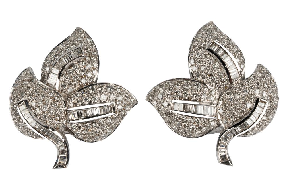 Appraisal: PAIR OF KARAT WHITE GOLD DIAMOND LEAF EARRINGScontaining baguette and