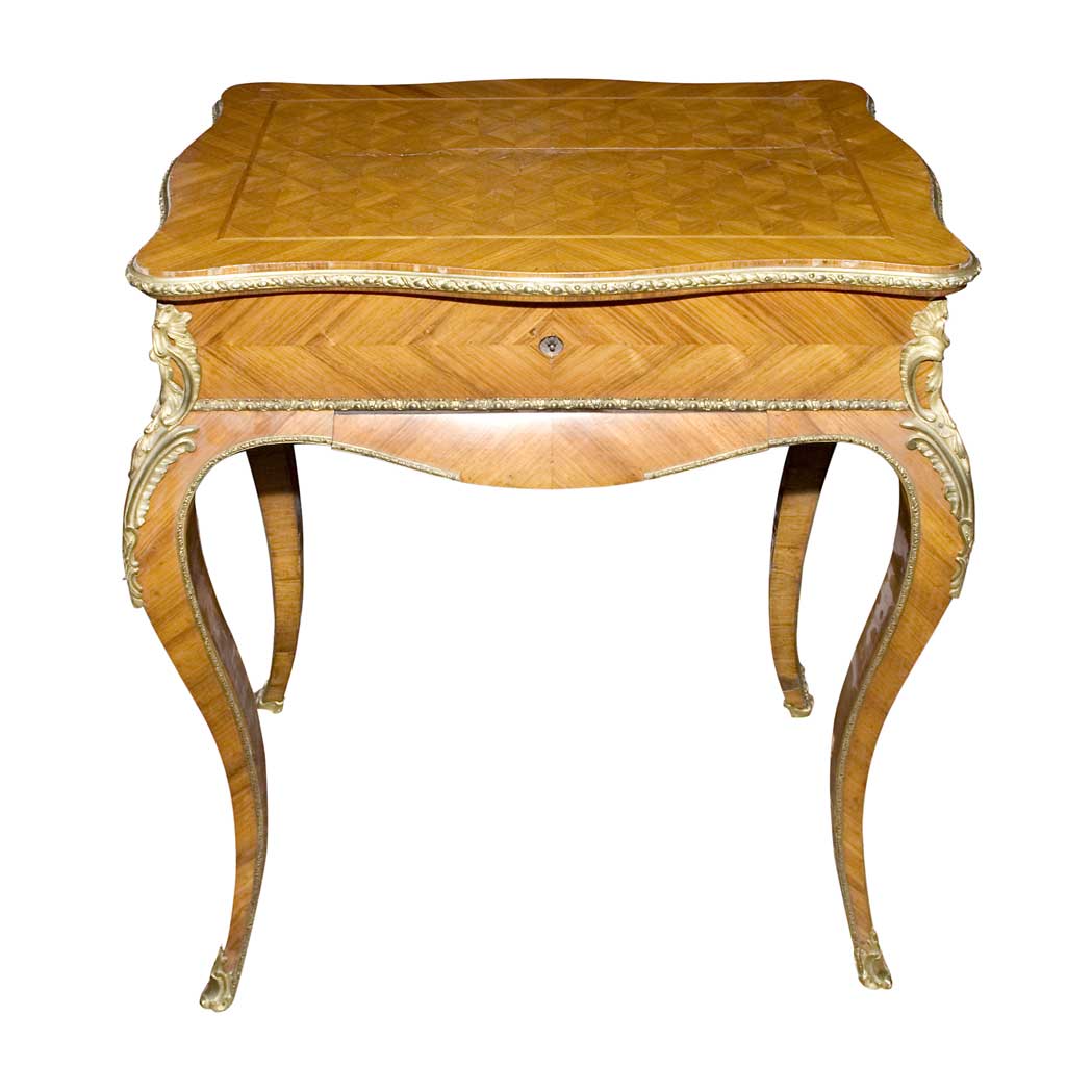 Appraisal: Transitional Louis XV XVI Style Gilt-Metal Mounted Parquetry Inlaid Kingwood