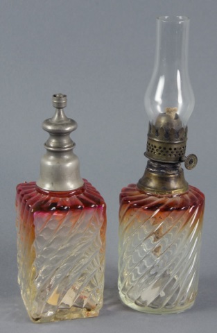 Appraisal: Two Pieces Baccarat Rose Tiente Glass PiecesIncluding miniature oil lamp