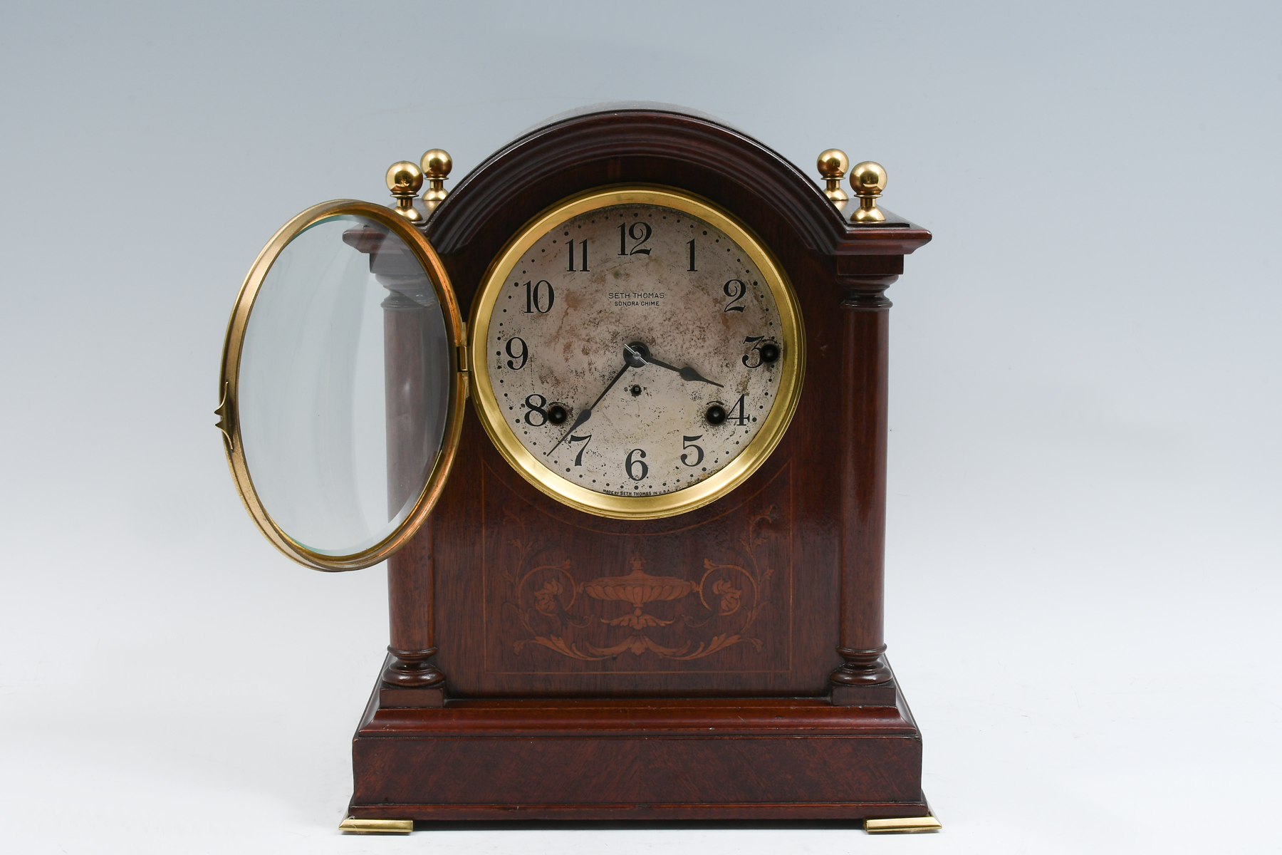 Appraisal: MARQUETRY INLAID SETH THOMAS MANTLE CLOCK Seth Thomas Sonora chime