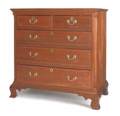 Appraisal: Pennsylvania Chippendale walnut chest of drawers ca with line inlay