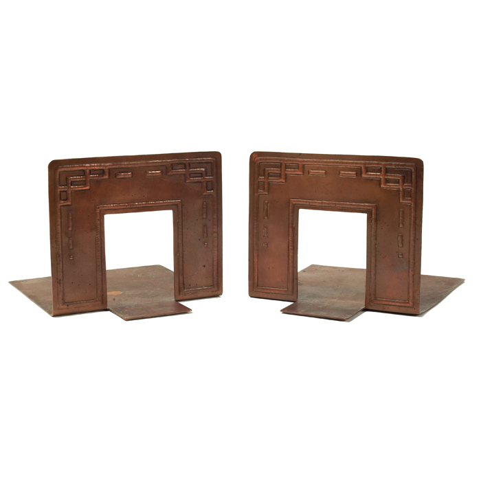 Appraisal: Jarvie bookends pair in copper with geometric design one signed