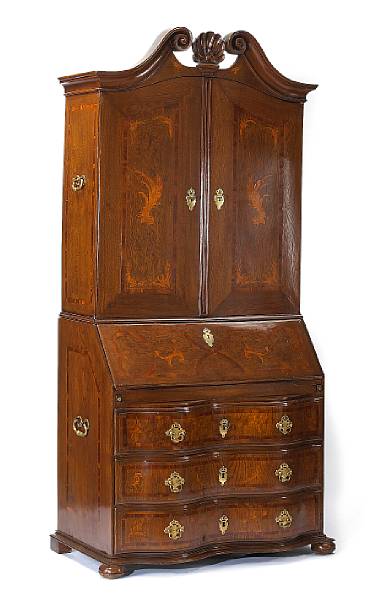 Appraisal: A German Rococo marquetry and oak secretary first quarter th