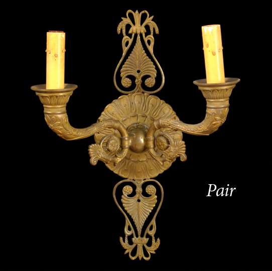 Appraisal: Pair of French Gilded Brass Two-Light Appliques first quarter th