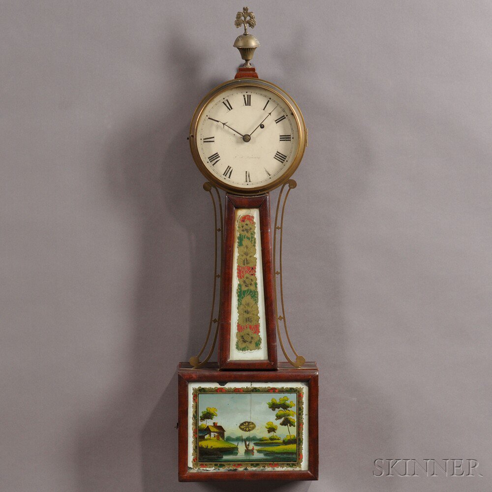 Appraisal: J N Dunning Patent Timepiece or Banjo Clock Concord Massachusetts