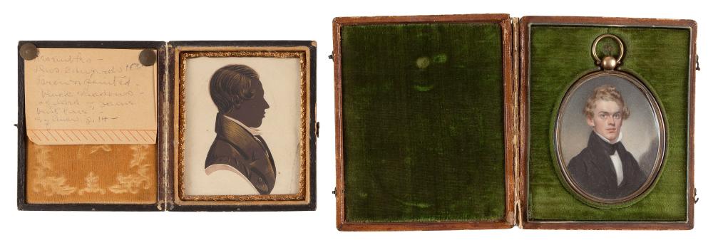 Appraisal: MINIATURE PORTRAIT AND A SILHOUETTE TH CENTURYMINIATURE PORTRAIT AND A