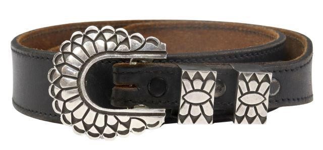 Appraisal: Native American sterling silver belt buckle set with leather belt