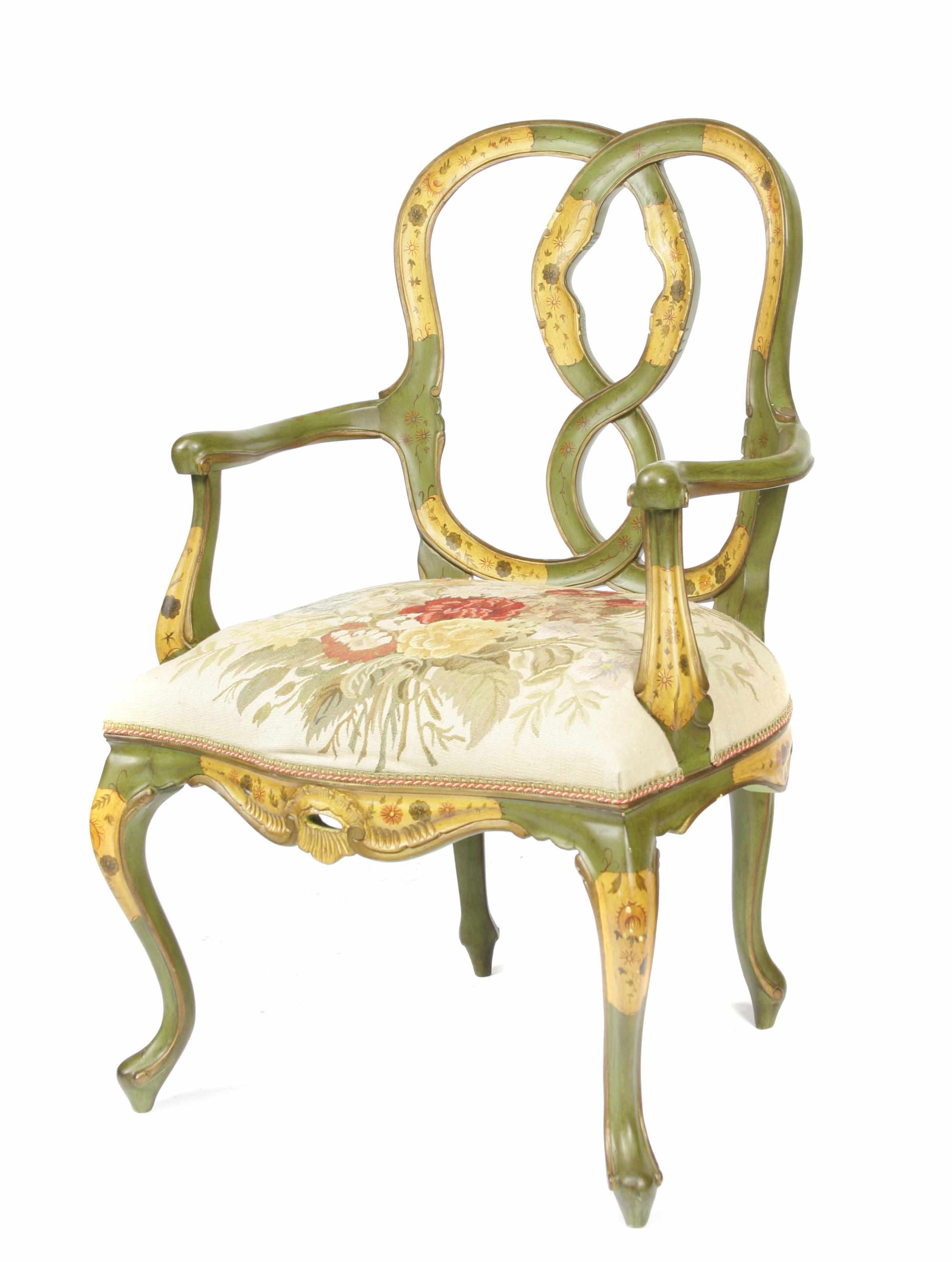 Appraisal: An Italian Rococo style paint decorated armchair height in width