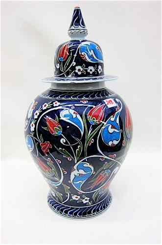 Appraisal: TURKISH IZNIK POTTERY COVERED JAR hand painted by the Firca