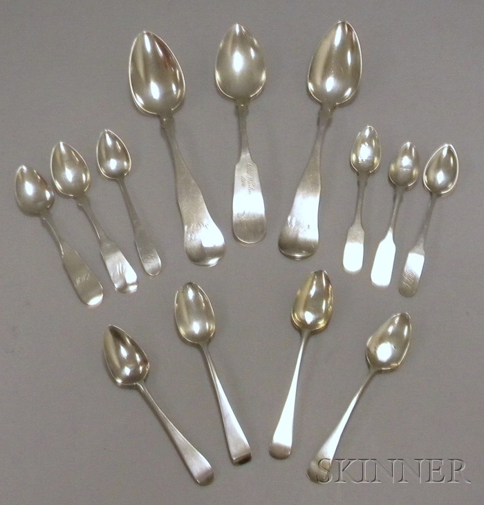 Appraisal: Thirteen Silver Spoons nine American coin place and teaspoons various