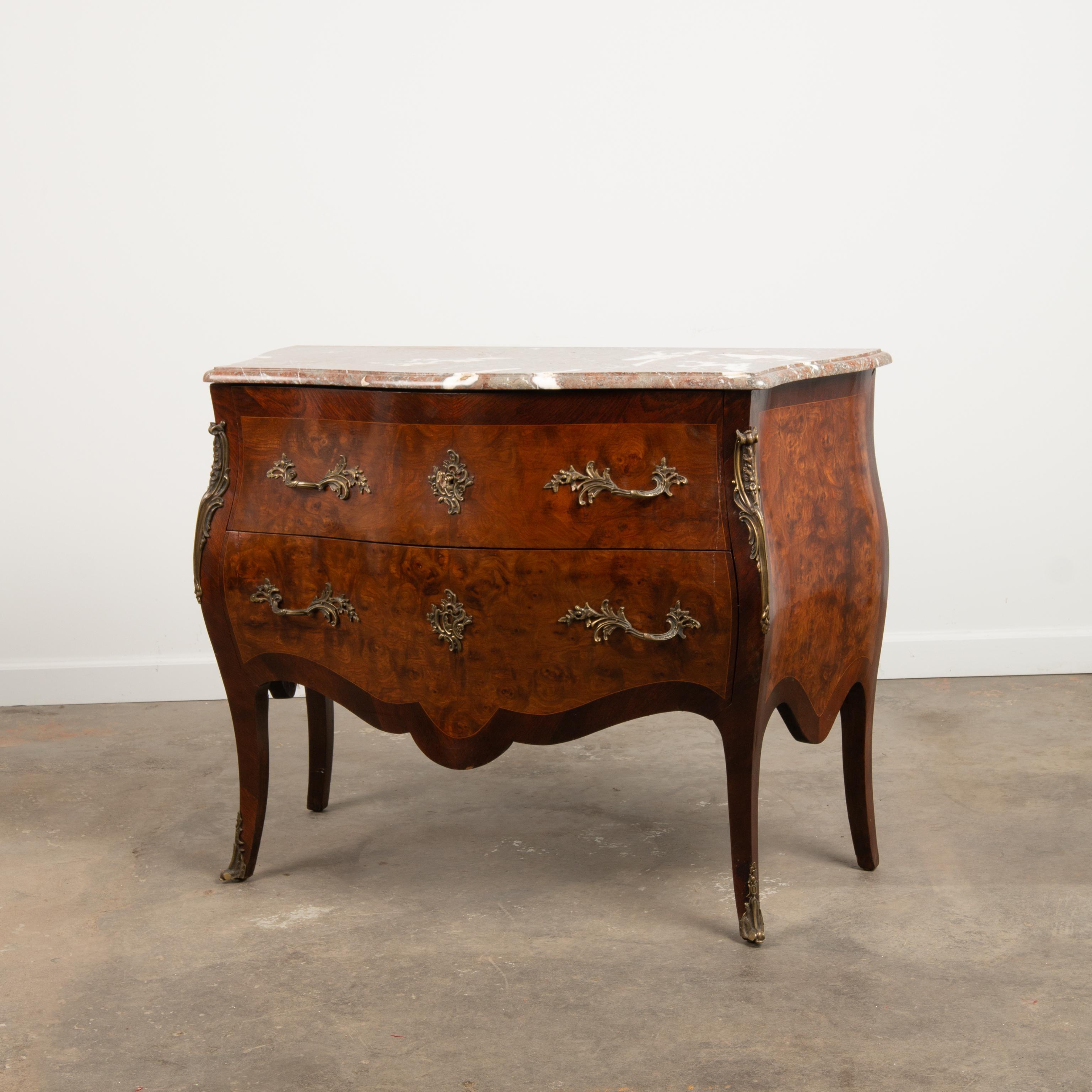 Appraisal: ANTIQUE FRENCH BOMBE CHEST WITH MARBLE TOP An early th