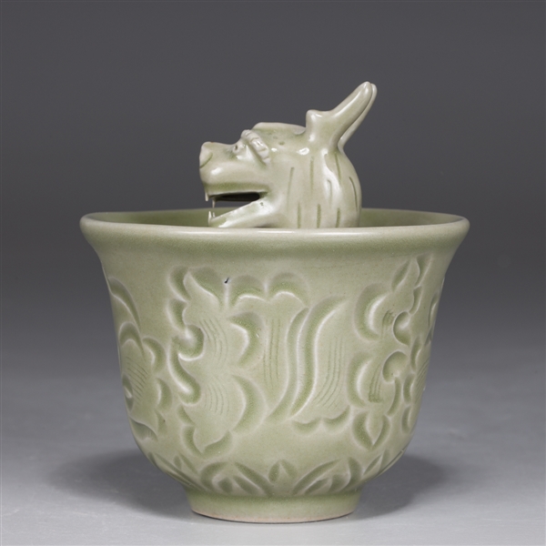 Appraisal: Chinese celadon glazed cup the interior with dragon head H