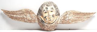 Appraisal: Large Carved Wood Cherub's Head Wall Ornament Including glass eyes