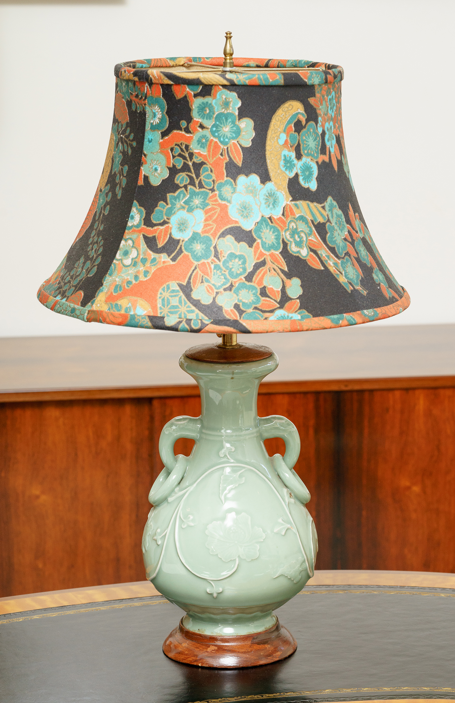 Appraisal: A MID CENTURY CHINESE CELEDON LAMP Porcelain with bespoke shade