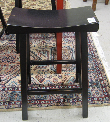 Appraisal: SET OF FOUR BARSTOOLS Pottery Barn's ebonized teak Tibetan barstools