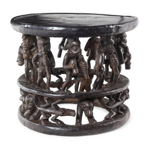 Appraisal: A Bamileke Carved Wood Table th Century Height x diameter