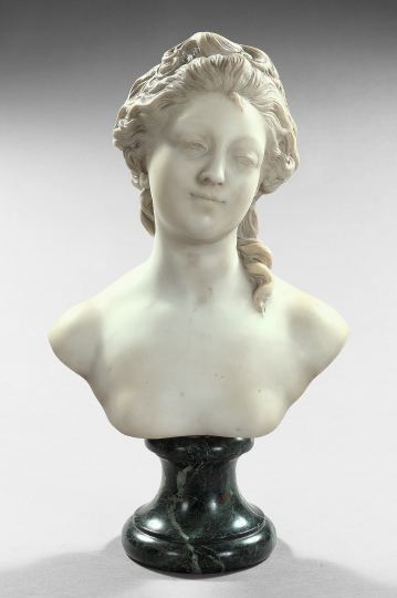 Appraisal: After Jean-Baptiste Pigalle French - attractive white marble bust of