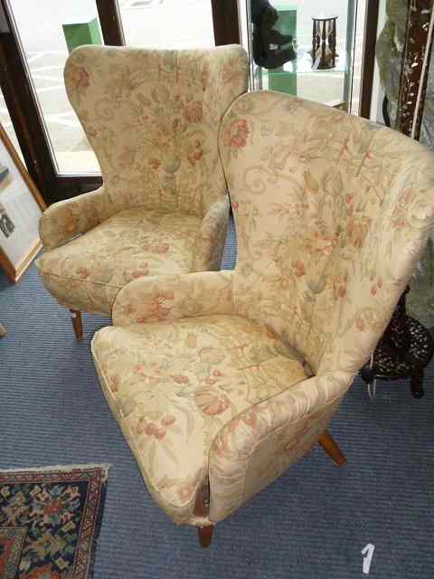 Appraisal: A PAIR OF OLD ARMCHAIRS on turned beech legs wide