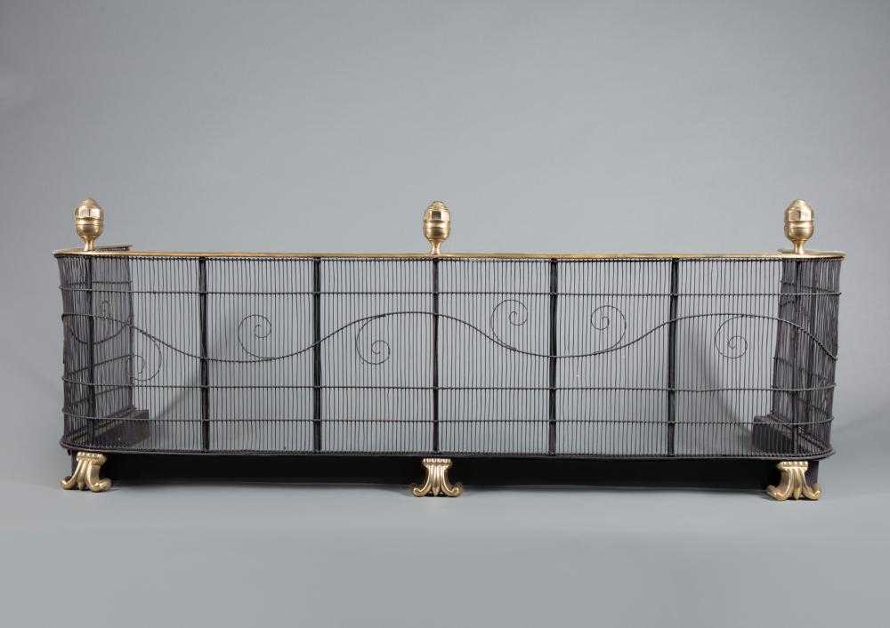 Appraisal: American Classical Brass and Wirework Fireplace Garniture c New York