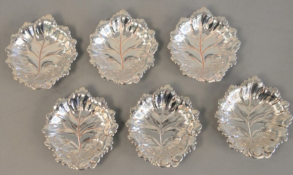 Appraisal: Set of six English silver plated leaf form dishes th