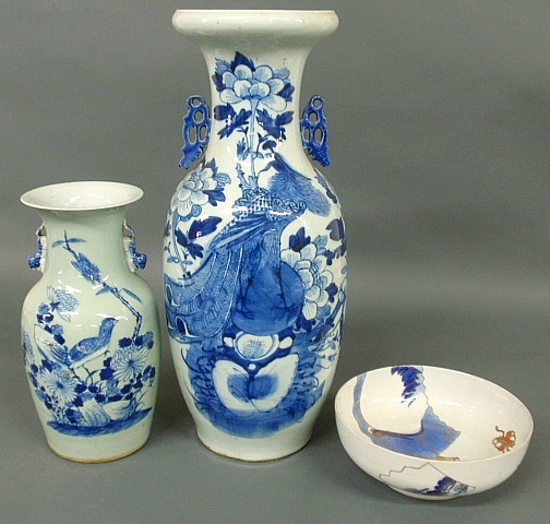 Appraisal: - Two blue and white Asian vases largest h and