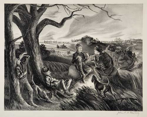 Appraisal: JOHN DE MARTELLY Blue Valley Fox Hunt Lithograph x mm