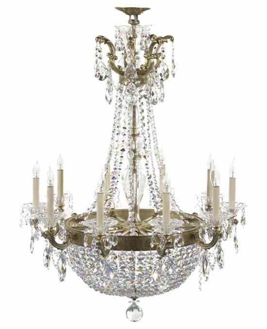 Appraisal: A Gilt Metal and Cut Glass Fifteen-Light Chandelier having a