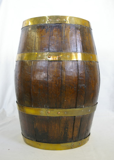 Appraisal: Georgian Brass-Bound Oak Kindling Barrel first quarter th century the