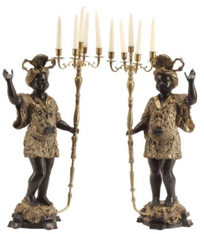 Appraisal: pair Patinated and gilt bronze Blackamoor five-light candelabra approx h