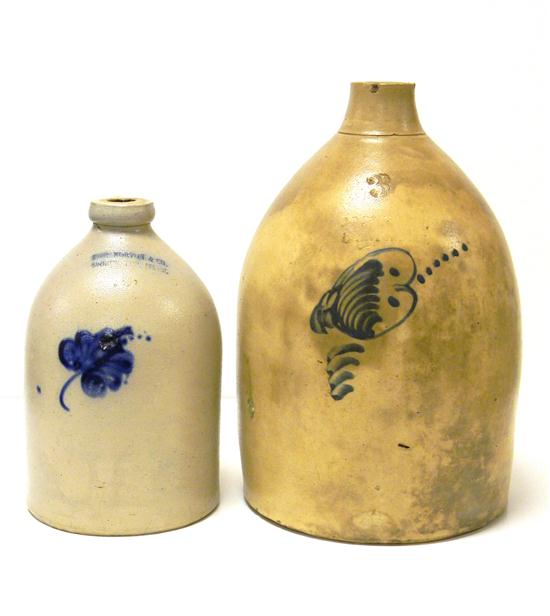 Appraisal: Two salt glazed stoneware jugs one three gallon possibly of