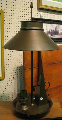 Appraisal: Early American style bronzed metal table lamp with candlestand motif