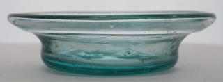 Appraisal: th c free blown dish w folded rim aquamarine glass