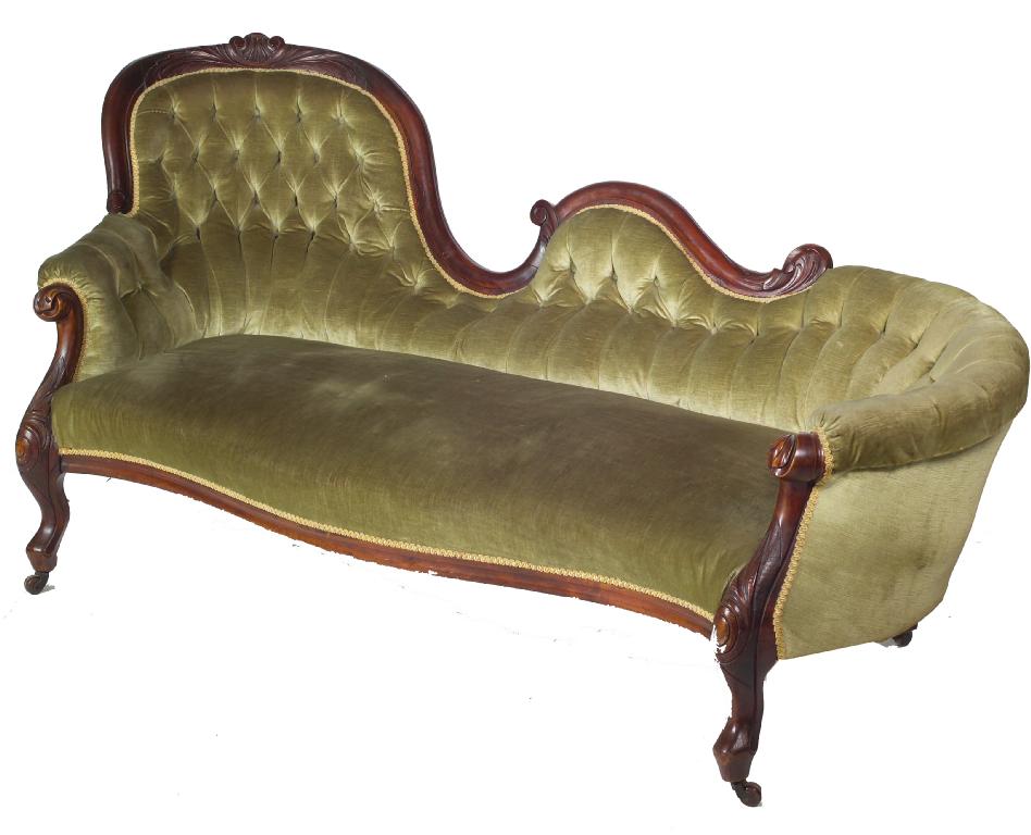 Appraisal: VICTORIAN MAHOGANY CHAISE LONGUE the foliate and shell-carved serpentine buttoned