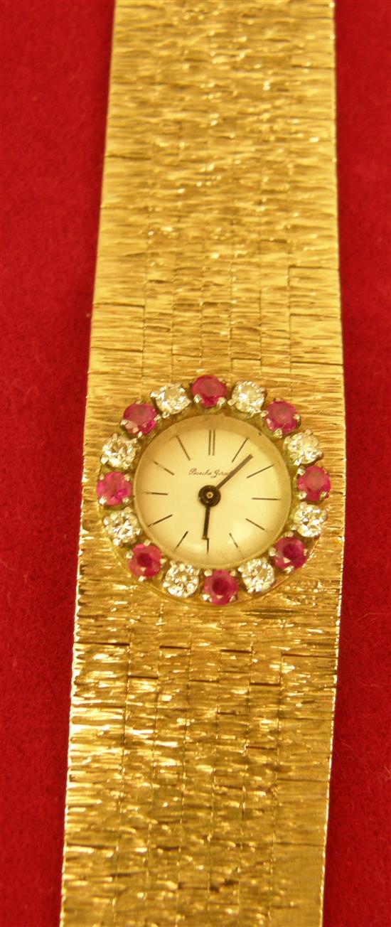 Appraisal: Bueche-Girod lady's gold bracelet watch set with diamonds and rubies