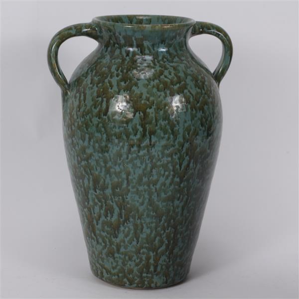 Appraisal: Zanesville Unmarked stoneware floor vase with double handle Shape B-