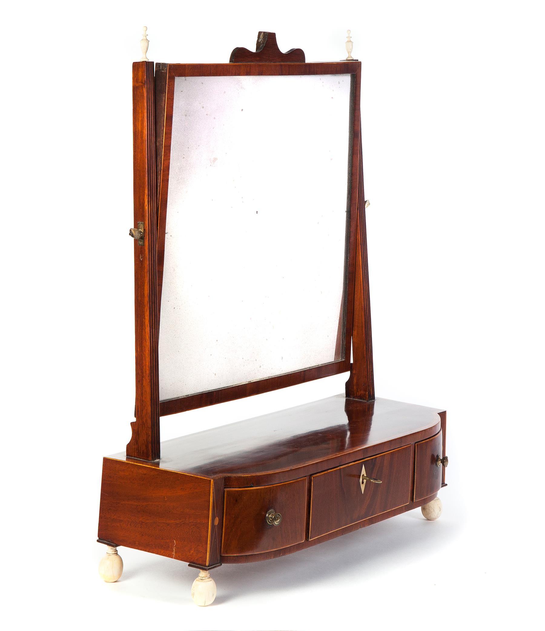 Appraisal: INLAID SHAVING MIRROR Probably England early th century mahogany veneer