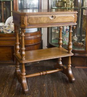 Appraisal: Victorian Side Table Walnut and Walnut Burl with Drawer H