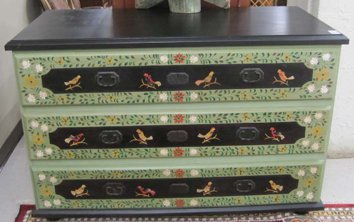 Appraisal: PAINT DECORATED PINE BIRD CHEST Wisteria Furniture Co recent a