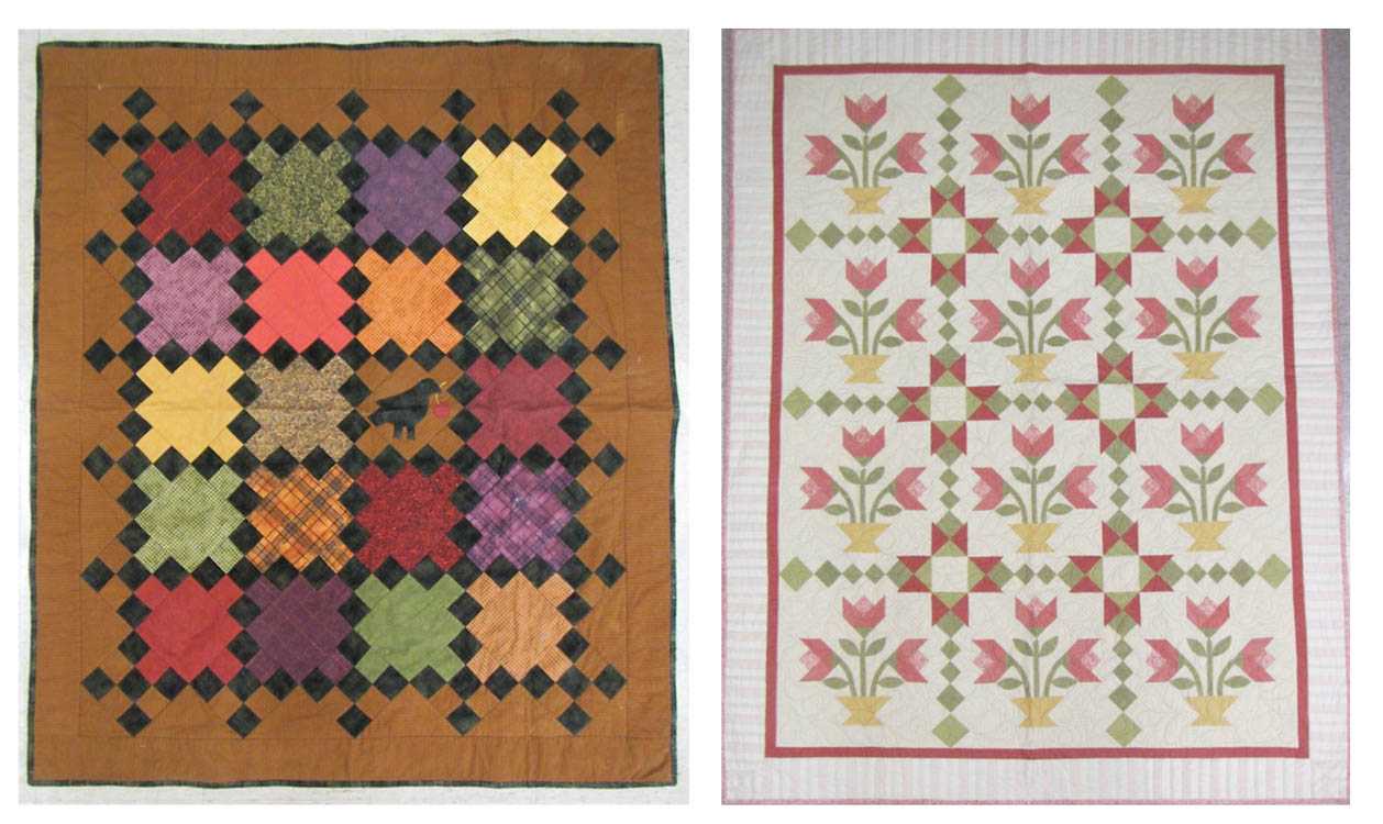 Appraisal: TWO COTTON QUILTS machine made one having basket of flowers