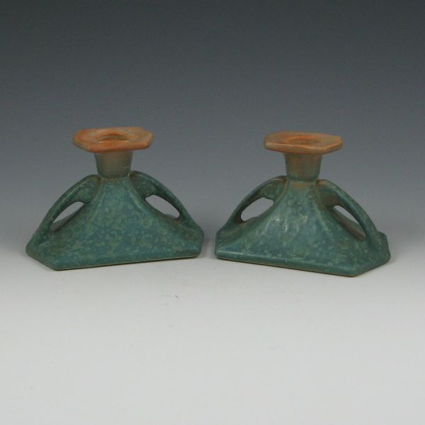 Appraisal: Pair of Roseville Earlam - candleholders with very good glaze