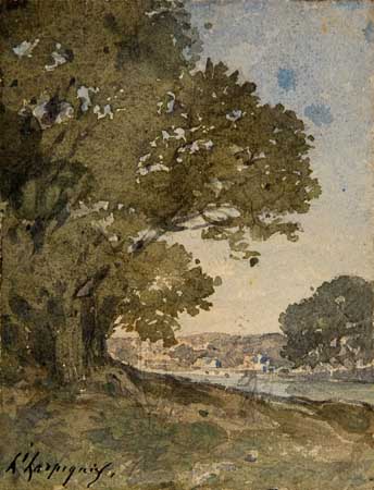 Appraisal: HENRI JOSEPH HARPIGNIES French - Paysage Watercolor x mm x