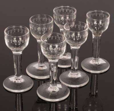 Appraisal: Six th Century cordial glasses with cut bowls and drawn