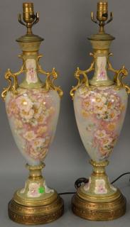 Appraisal: Pair of hand painted table lamps in manner of Royal