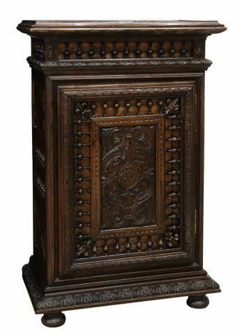 Appraisal: French Henri II style oak cabinet th c cornice top