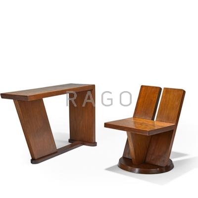 Appraisal: MAXIME OLD Desk and chair France s Solid mahogany Unmarked